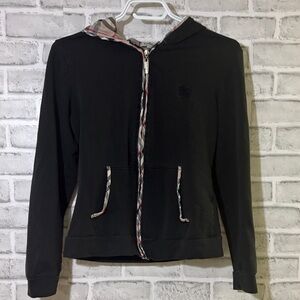 Women's Black zippered Hoodie Jacket  with colour trim size medium